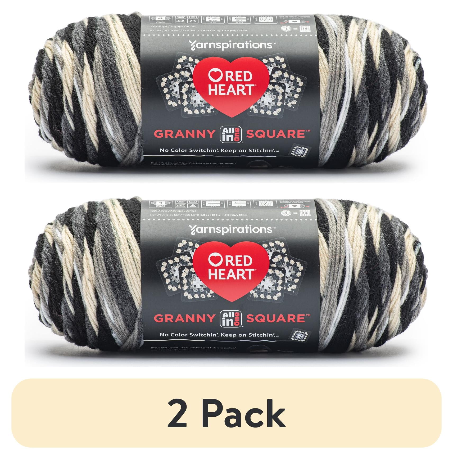 (2 pack) Red Heart Granny Square Yarn, Black - Dove, #4 Medium, Acrylic, 8.8oz/250g, 417 Yards