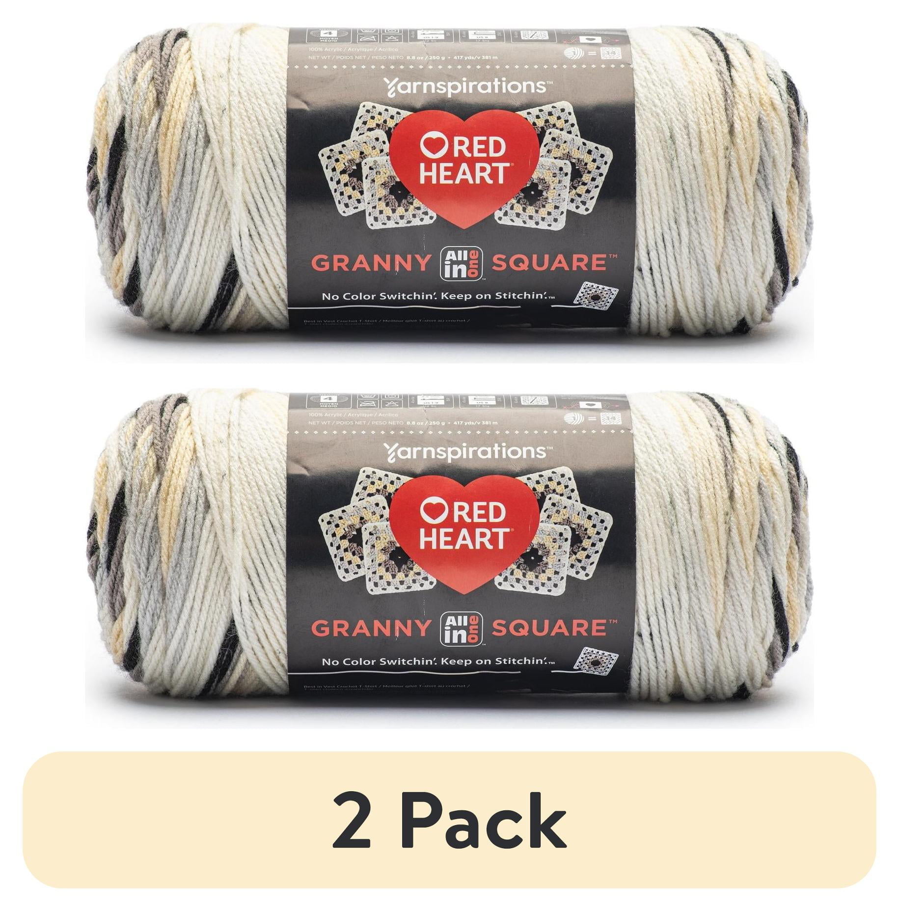 (2 pack) Red Heart Granny Square Yarn, Soft White - Shadow, #4 Medium, Acrylic, 8.8oz/250g, 417 Yards