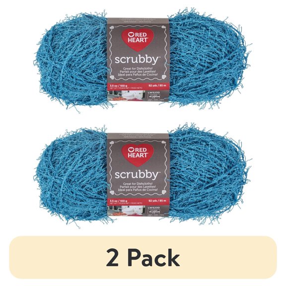 (2 pack) Red Heart Scrubby 4 Medium Polyester Yarn, Ocean 3.5oz/100g, 92 Yards