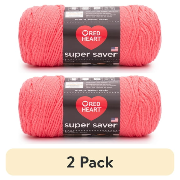(2 pack) Red Heart Super Saver 4 Medium Acrylic Yarn, Persimmon 7oz/198g, 364 Yards