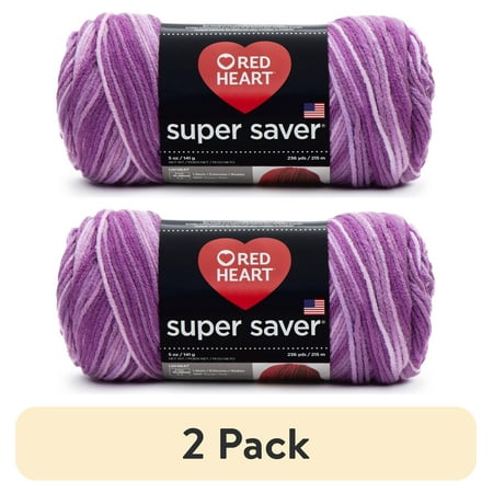 (2 pack) Red Heart® Super Saver™ #4 Worsted Acrylic Yarn, Purple tones 5oz/142g 236yd