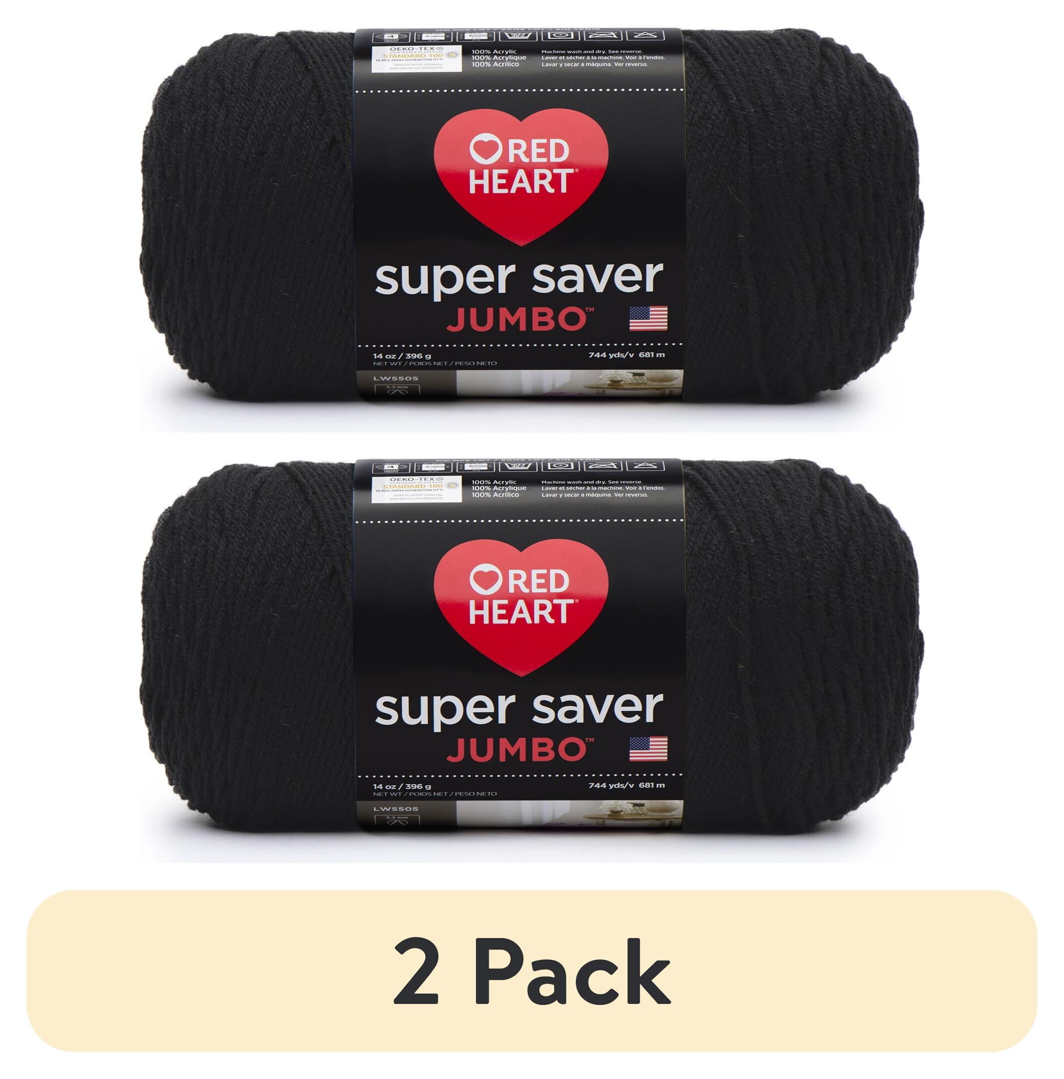 (2 pack) Red Heart Super Saver Jumbo Yarn, Black, 14oz(396g), Medium, Acrylic