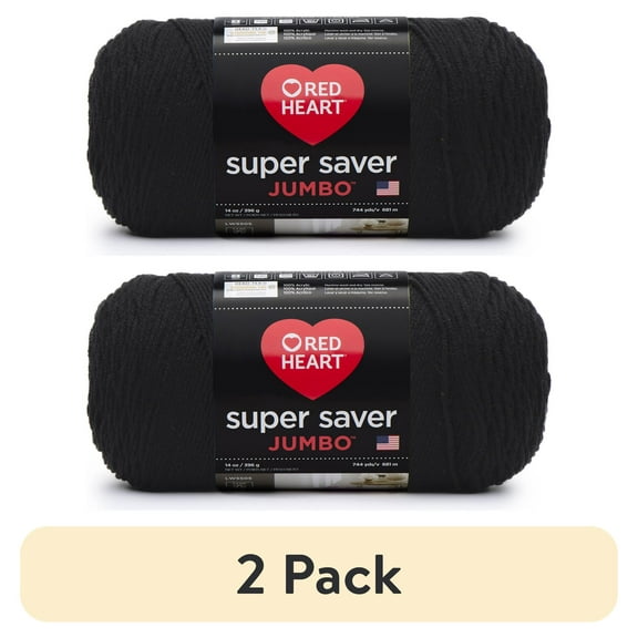 (2 pack) Red Heart Super Saver® Jumbo™ 4 Medium Acrylic Yarn, Black 14oz/396g, 744 Yards