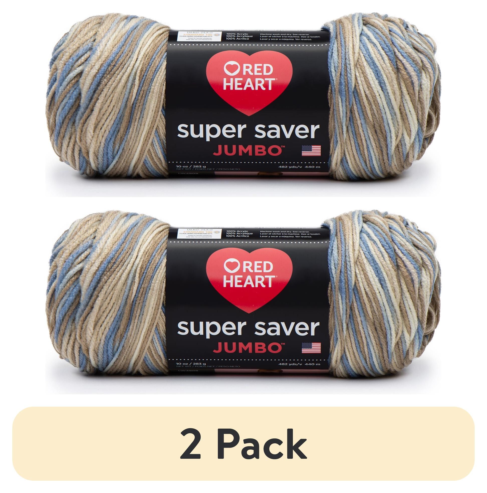 (2 pack) Red Heart Super Saver Jumbo #4 Medium Acrylic Yarn, Mirage 14oz/396g, 744 Yards