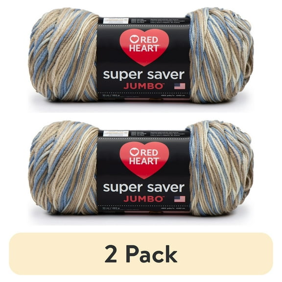 (2 pack) Red Heart Super Saver Jumbo #4 Medium Acrylic Yarn, Mirage 14oz/396g, 744 Yards