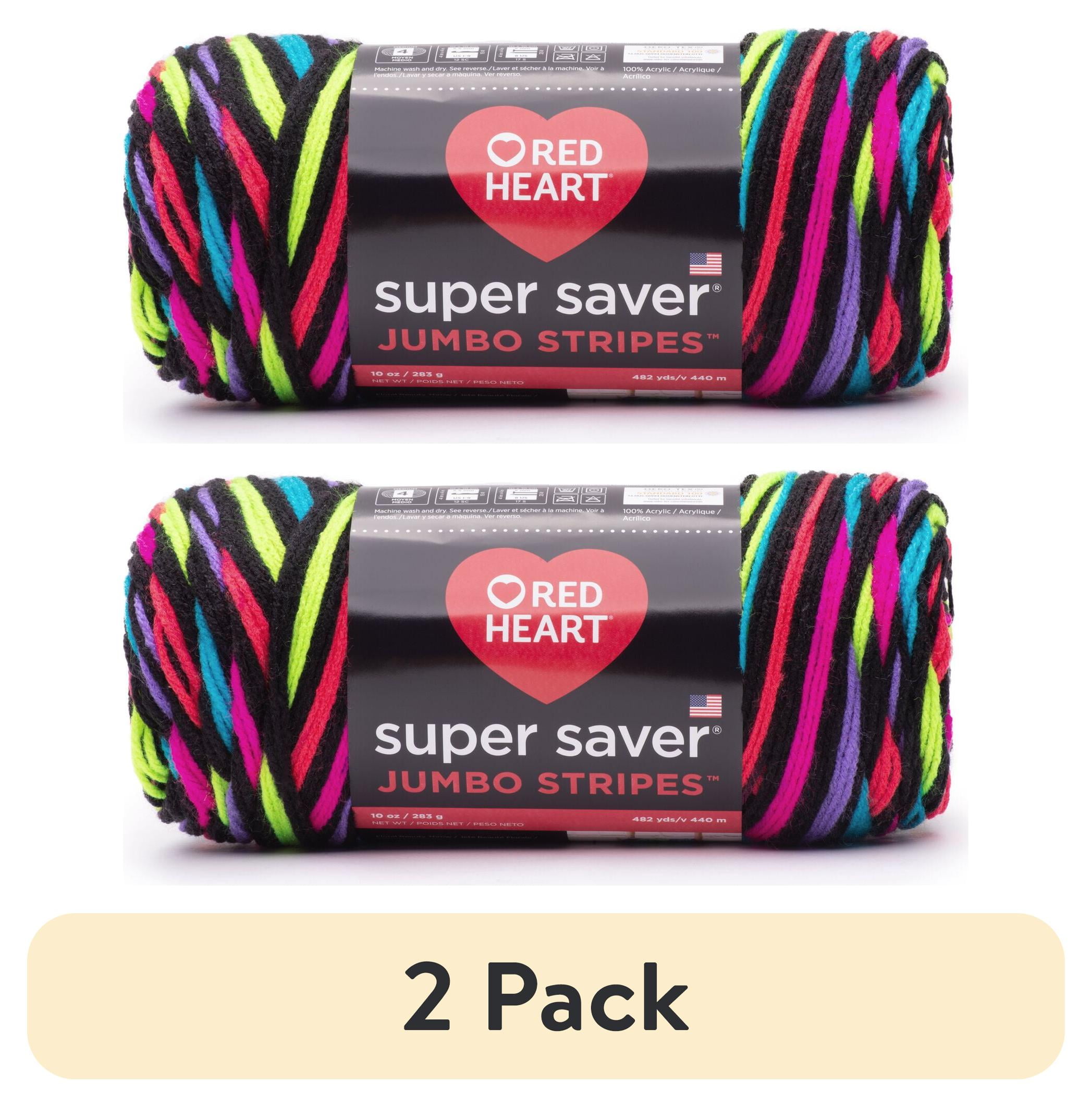 (2 pack) Red Heart Super Saver Jumbo #4 Medium Acrylic Yarn, Neon Stripe 10oz/283g, 482 Yards