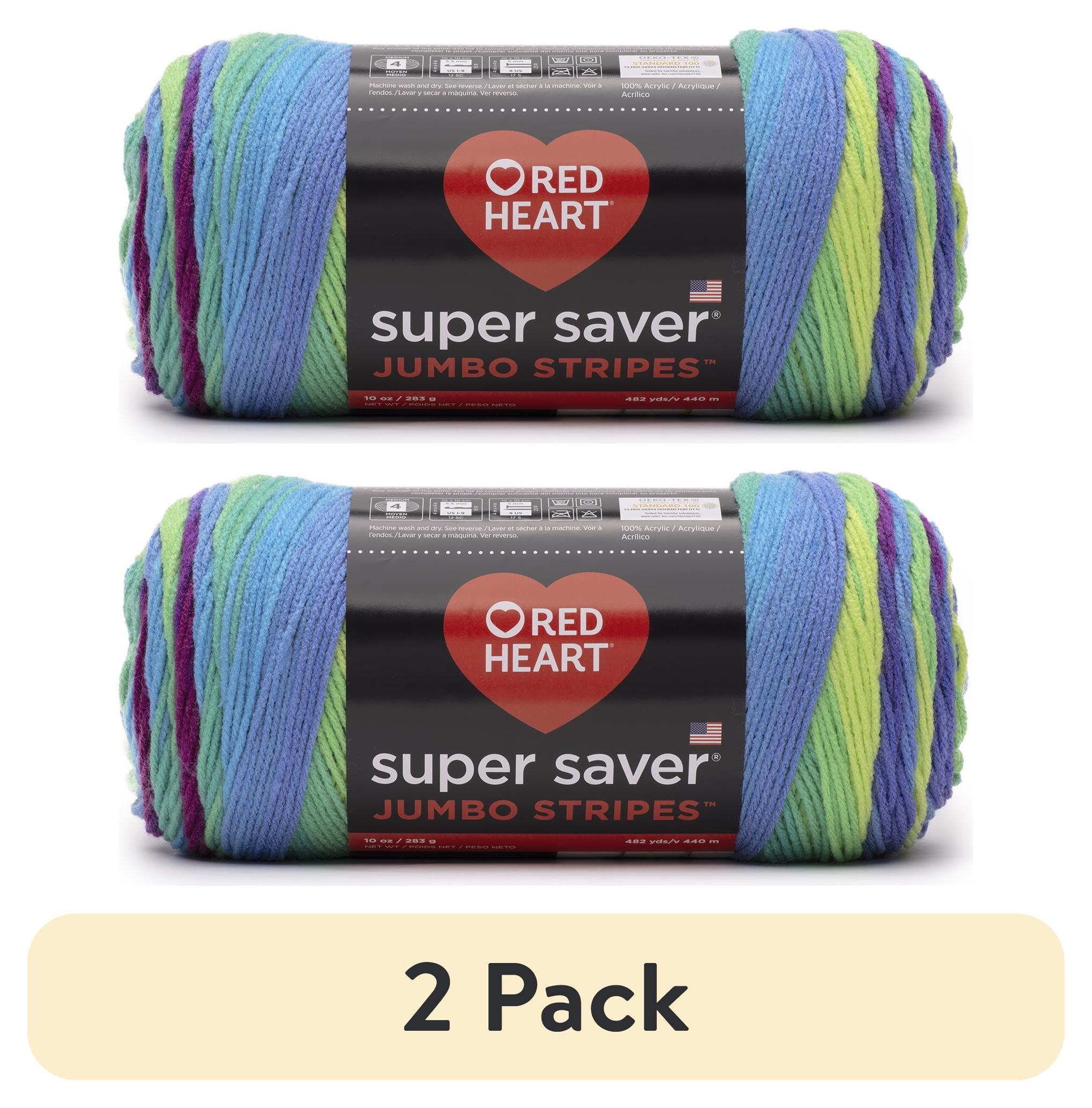 (2 pack) Red Heart Super Saver Jumbo #4 Medium Acrylic Yarn, Parrot Stripe 10oz/283g, 482 Yards