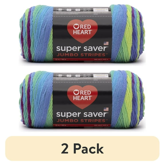 (2 pack) Red Heart Super Saver Jumbo #4 Medium Acrylic Yarn, Parrot Stripe 10oz/283g, 482 Yards