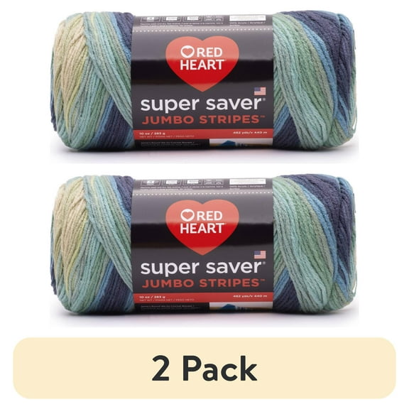(2 pack) Red Heart Super Saver Jumbo #4 Medium Acrylic Yarn, Sutherland Stripe 10oz/283g, 482 Yards