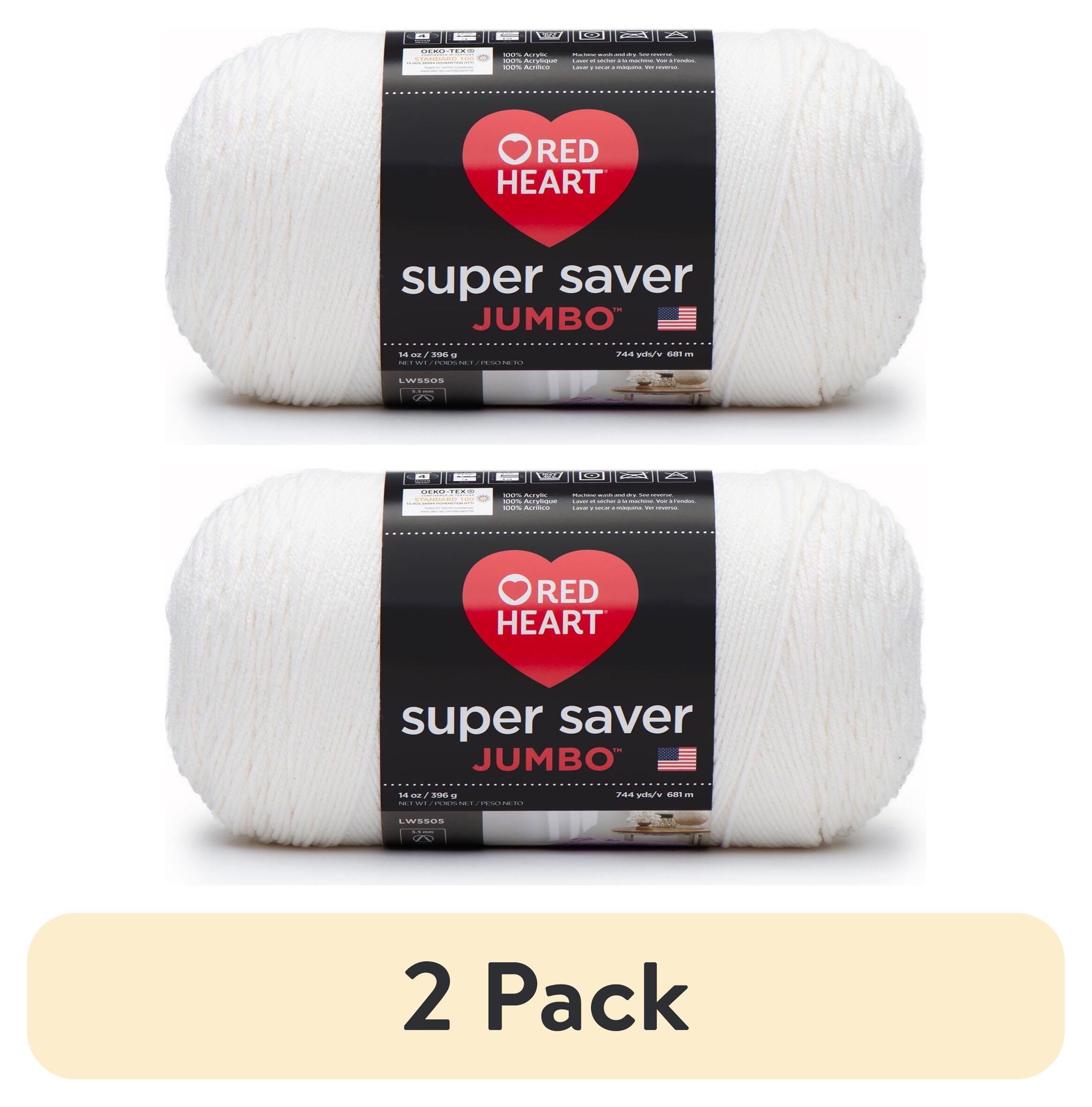 (2 pack) Red Heart® Super Saver® Jumbo #4 Medium Acrylic Yarn, White 14oz/396g, 744 Yards