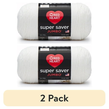 (2 pack) Red Heart® Super Saver® Jumbo #4 Medium Acrylic Yarn, White 14oz/396g, 744 Yards