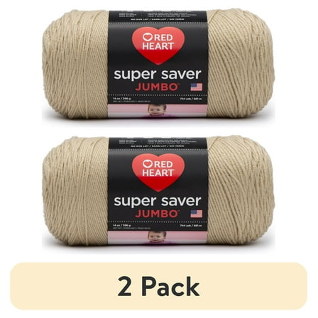 (2 pack) Red Heart Super Saver Jumbo Medium Acrylic Buff Yarn, 744 yd