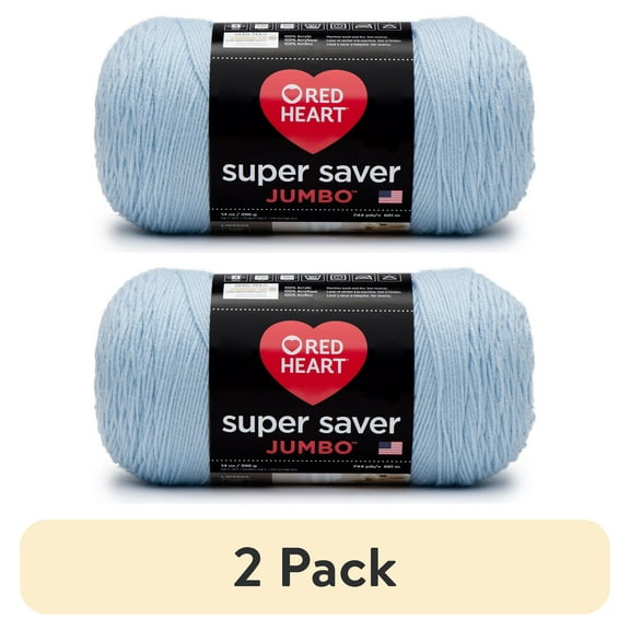 (2 pack) Red Heart Super Saver Jumbo Medium Acrylic Light Blue Yarn, 744 yd