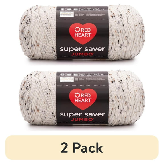 (2 pack) Red Heart Super Saver Jumbo Yarn, Aran Fleck, #4 Medium, Acrylic, 10oz/283g, 482 Yards