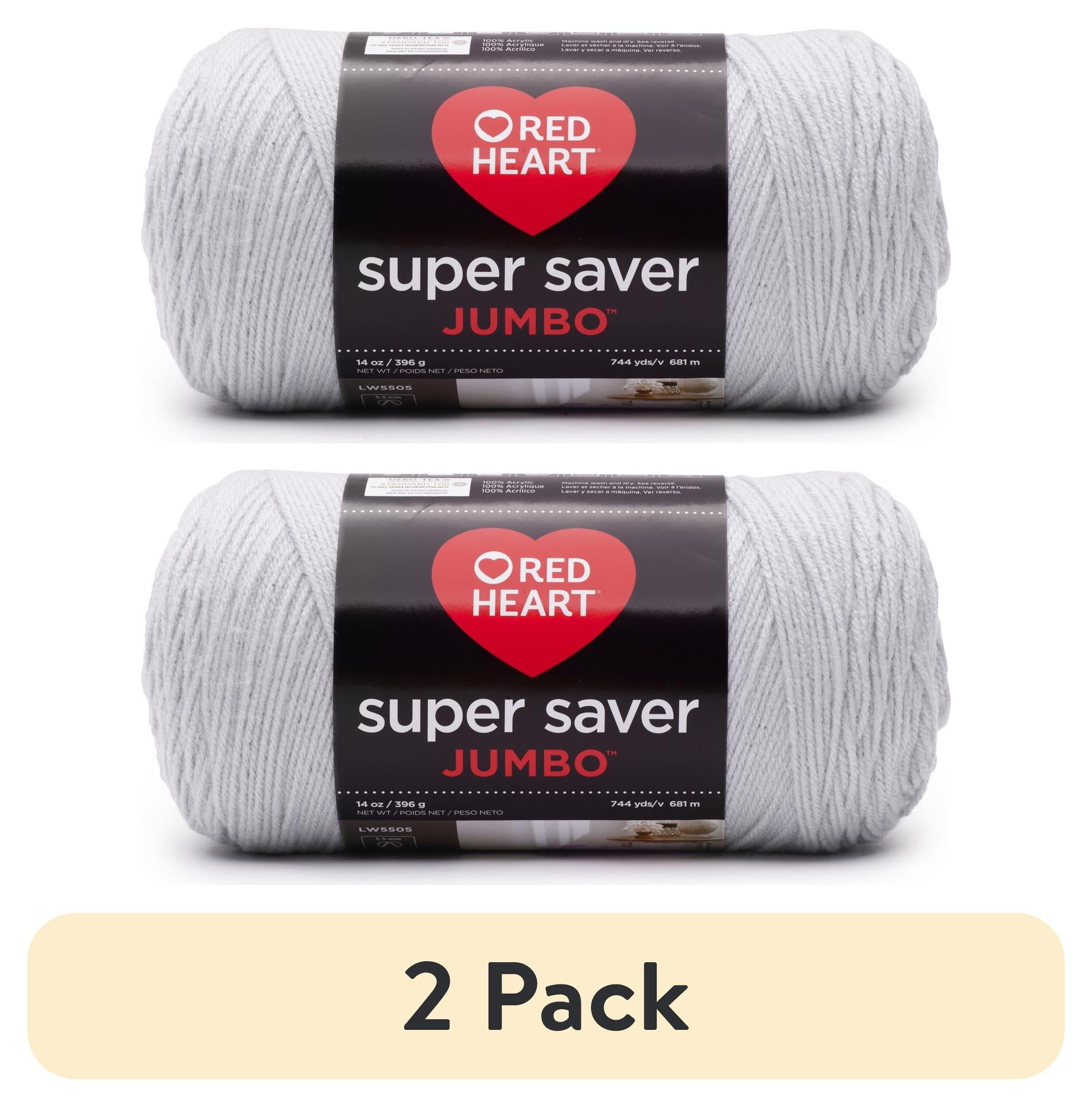 (2 pack) Red Heart Super Saver Jumbo Yarn, Light Grey, #4 Medium, Acrylic, 14oz/396g, 744 Yards