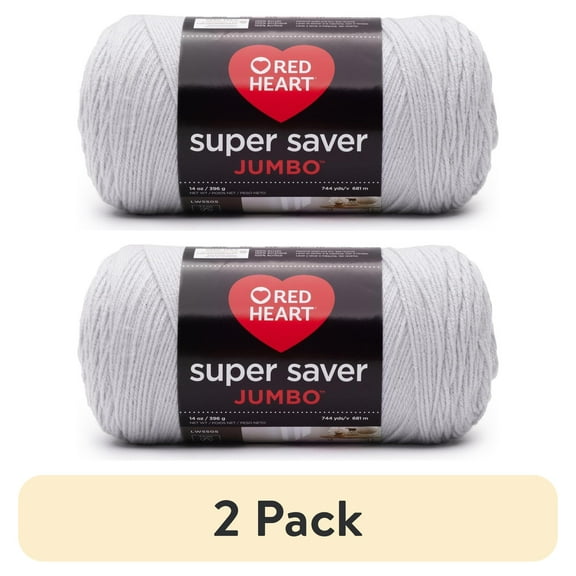 (2 pack) Red Heart Super Saver Jumbo Yarn, Light Grey, #4 Medium, Acrylic, 14oz/396g, 744 Yards