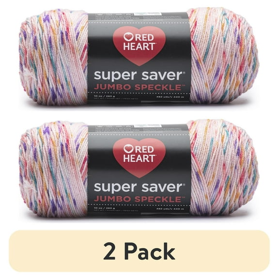(2 pack) Red Heart Super Saver Medium Acrylic Yarn, Speckle Bubblegum, 10oz 482yd