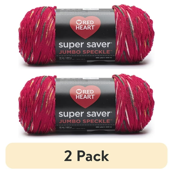 (2 pack) Red Heart Super Saver Medium Acrylic Yarn, Speckle Cherry Red, 10oz 482yd