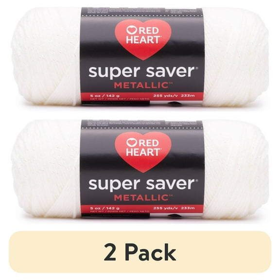 (2 pack) Red Heart Super Saver Metallic #4 Medium Acrylic Yarn, White 5oz/142g, 255 Yards