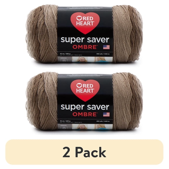 (2 pack) Red Heart Super Saver Ombre Yarn, COCOA