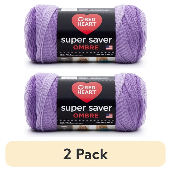 (2 pack) Red Heart Super Saver Ombre Yarn, Violet, 10oz(283g), Medium, Acrylic