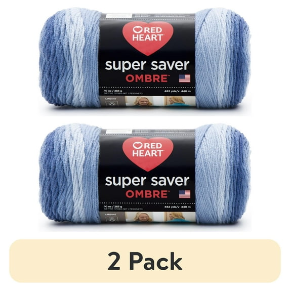 (2 pack) Red Heart Super Saver Ombre Medium Acrylic True Blue Yarn, 482 yd