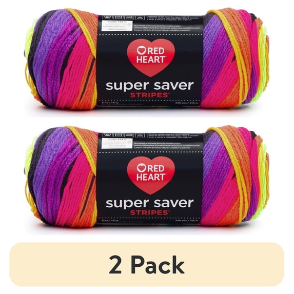 (2 pack) (2 pack) Red Heart® Super Saver™ #4 Worsted Acrylic Yarn, Bright stripe 5oz/142g 236yd