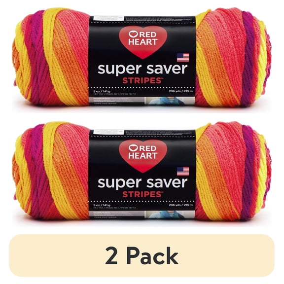 (2 pack) Red Heart® Super Saver™ #4 Worsted Acrylic Yarn, Fruity stripe 5oz/142g 236yd