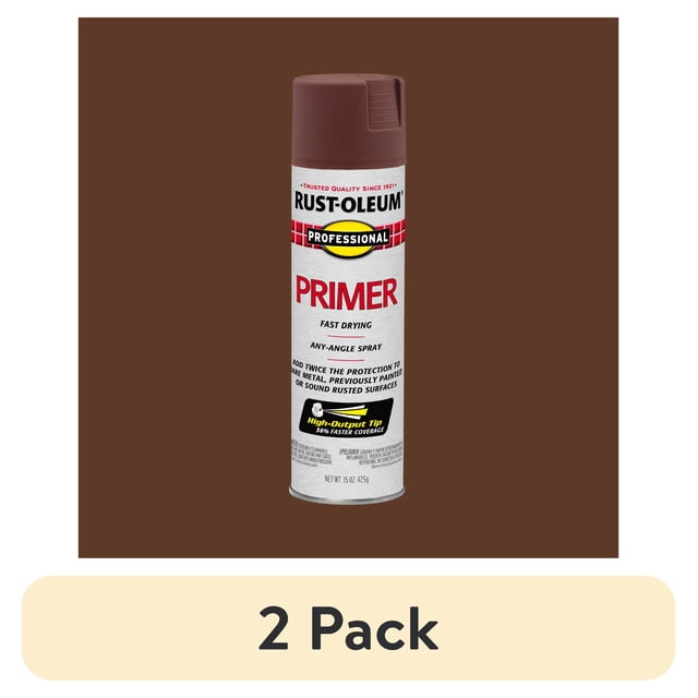 (2 pack) Red Primer, Rust-Oleum Professional High Performance Enamel Flat Spray Paint-7569838, 15 oz