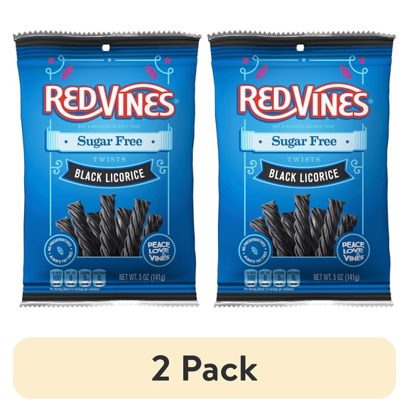 (2 pack) Red Vines Sugar Free Twists, Black Licorice Chewy Candy, 5oz Bag