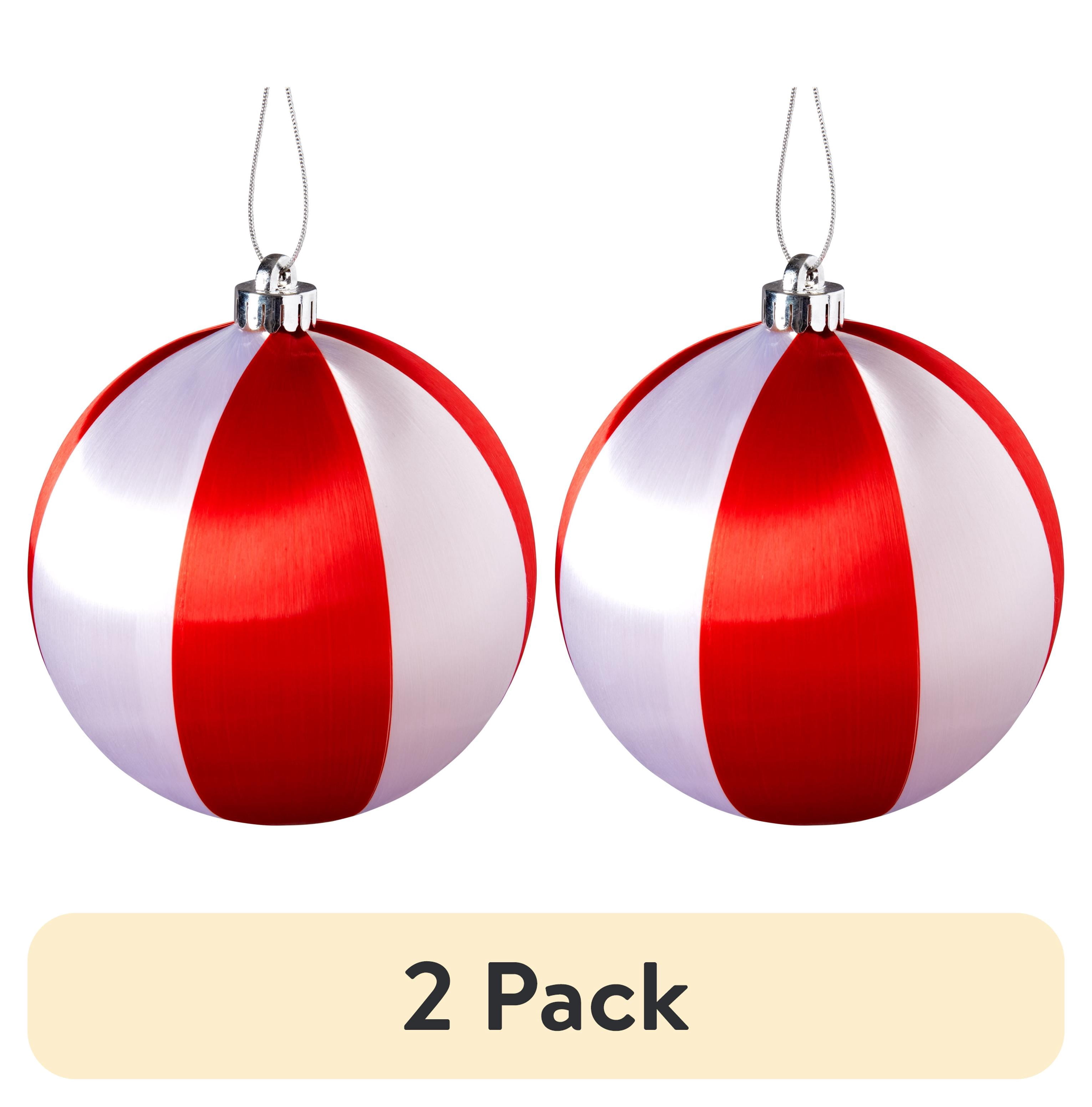 (2 pack) Red and White Stripe Jumbo Ornament, 6 inch, Holiday Time