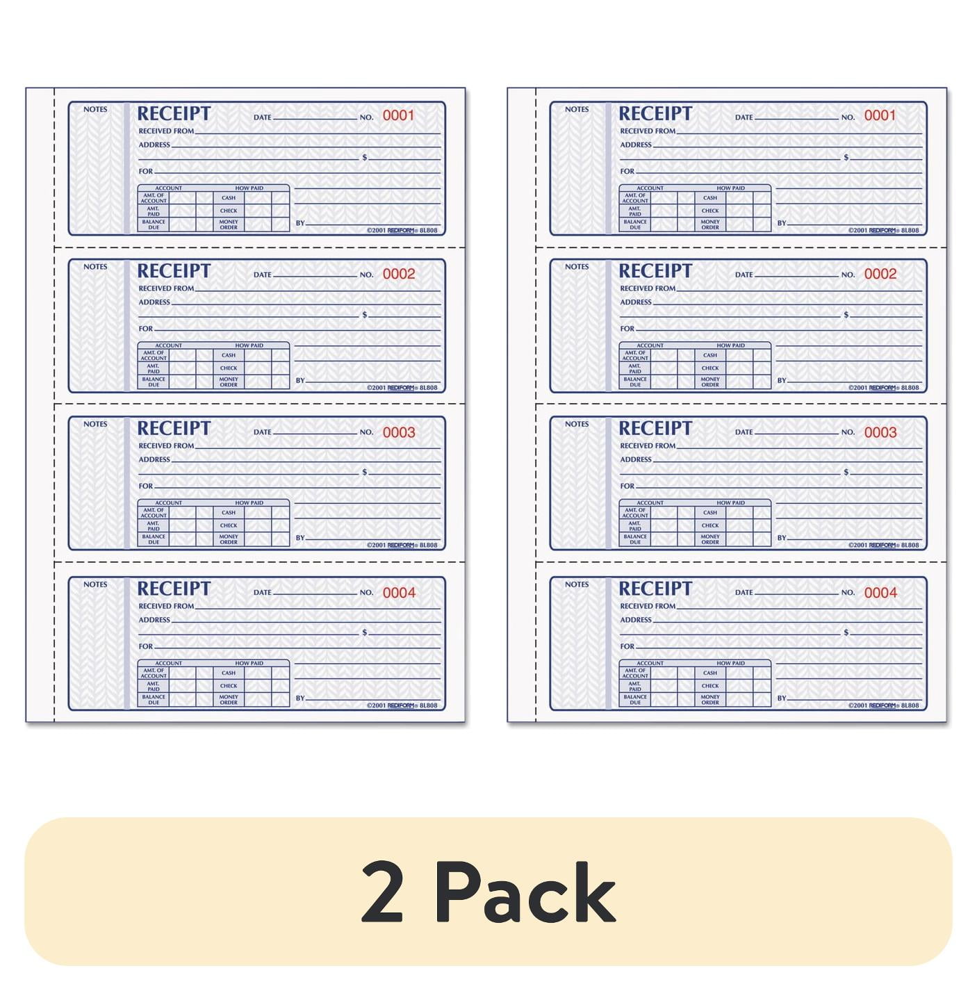 (2 pack) Rediform, RED8L808, 3-part Carbonless Money Receipt Book, 1 ...