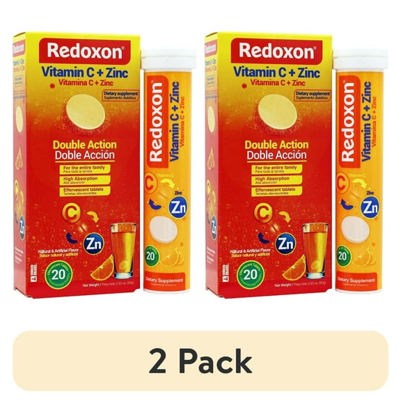 (2 pack) Redoxon Vitamin C & Zinc Effervescent Tablets to Help Strengthen Immune System, Unisex, 20 Count