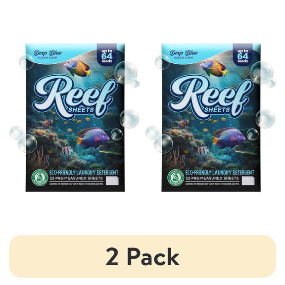 (2 pack) Reef Sheets Laundry Detergent Sheets, Plastic Free and Eco-Friendly, Deep Blue Ocean Scent 32ct pack
