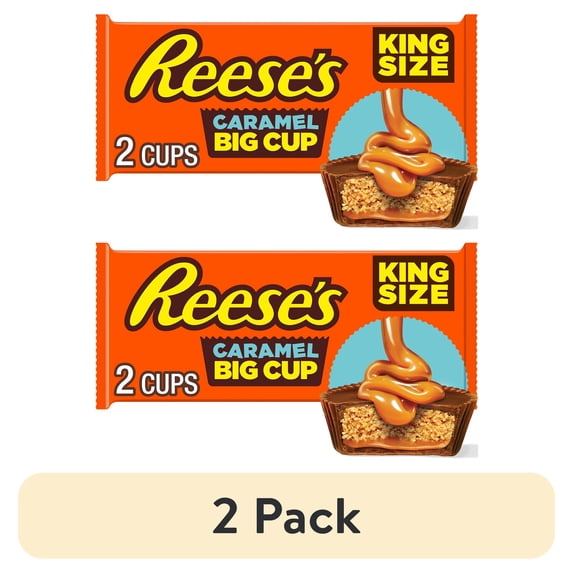 (2 pack) Reese's Big Cup Caramel Milk Chocolate King Size Peanut Butter Cups Candy, Pack 2.8 oz