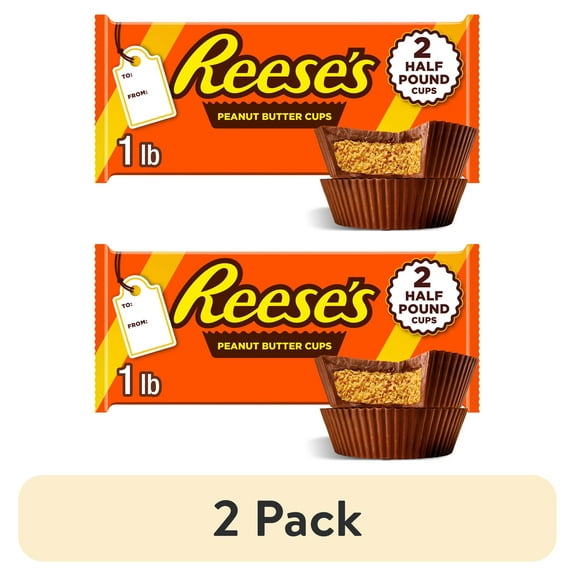 (2 pack) Reese's Milk Chocolate Peanut Butter Cups Christmas Candy, Pack 8 oz, 2 Pieces