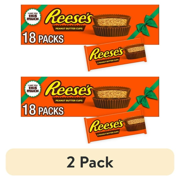 (2 pack) Reese's Milk Chocolate Peanut Butter Cups Christmas Candy, Packs 1.5 oz, 18 Count