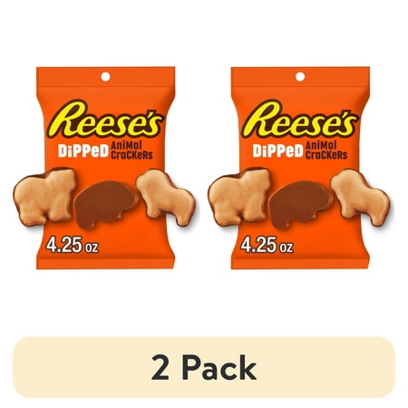 (2 pack) Reese's Chocolate and Peanut Butter Candy Dipped Animal Crackers, Bag 4.25 oz