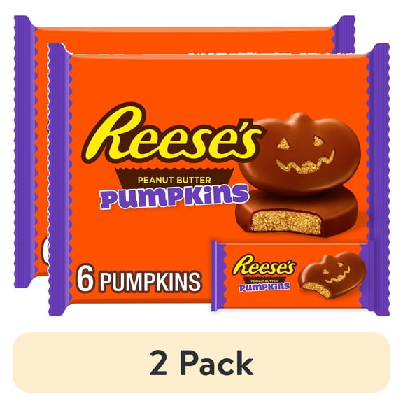 (2 pack) Reese's Milk Chocolate Peanut Butter Pumpkins, Halloween Candy Packs, 1.2 oz (6 Count)