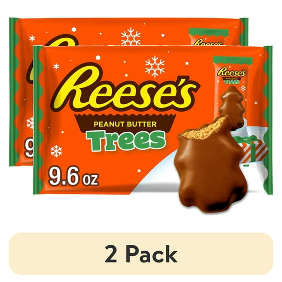 (2 pack) Reese's Milk Chocolate Snack Size Peanut Butter Trees Christmas Candy, Bag 9.6 oz