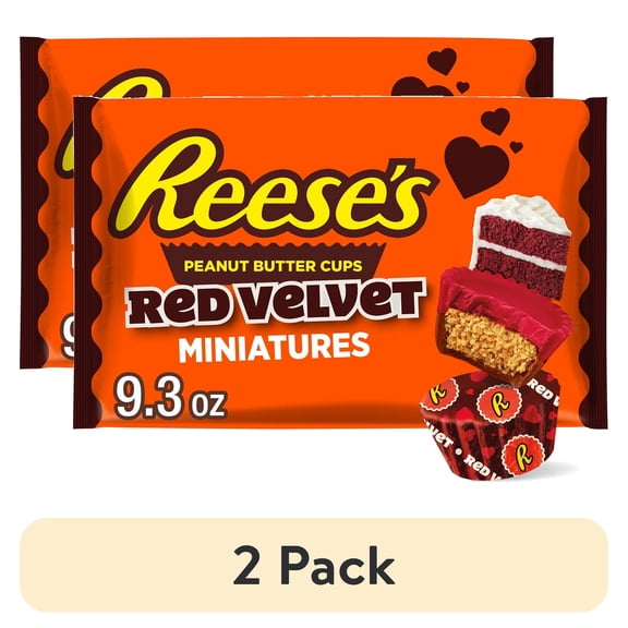 (2 pack) Reese's Miniatures Milk Chocolate and Red Velvet Flavored Creme Peanut Butter Cups Valentine's Candy, Bag 9.3 oz