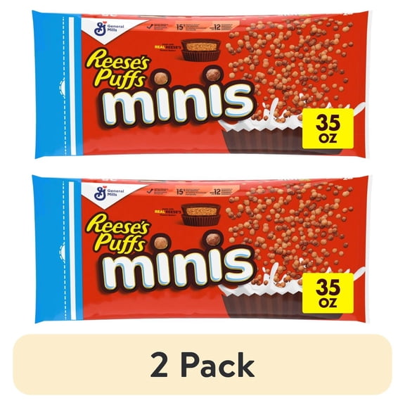 Reese's Puffs Minis Breakfast Cereal, Chocolate Peanut Butter Cereal, Family Size, 35 OZ Bag Cereal