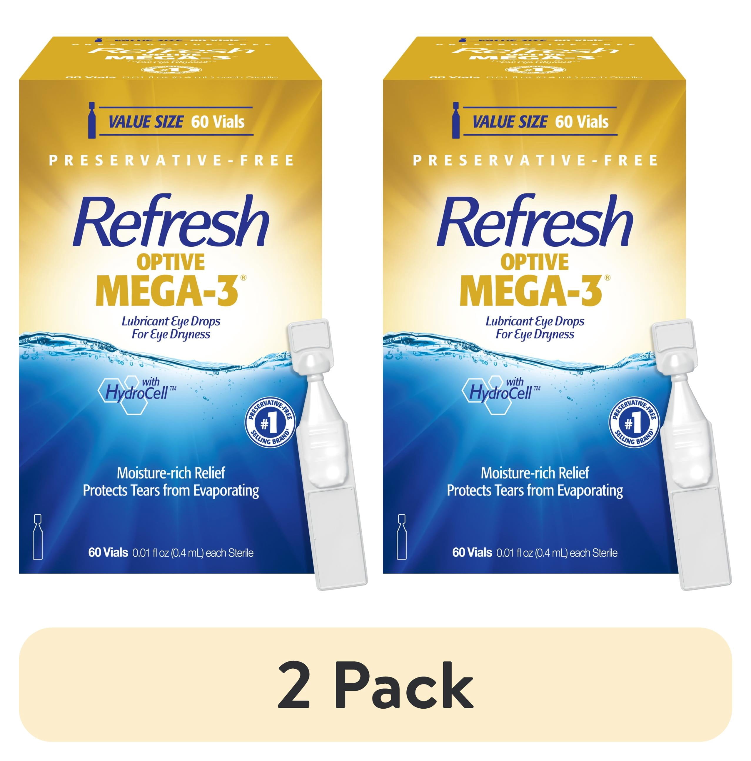 (2 pack) Refresh Optive Mega-3 Lubricant Eye Drops Preservative-Free Artificial Tears, 0.4 ml, 60 Count