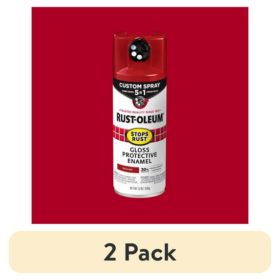 (2 pack) Regal Red, Rust-Oleum Stops Rust Custom Sprays 5 in 1 Gloss Spray Paint-376895, 12 oz