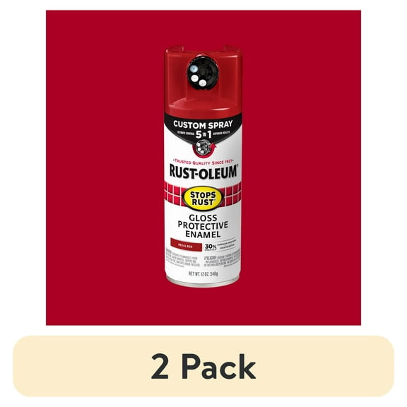 (2 pack) Regal Red, Rust-Oleum Stops Rust Custom Sprays 5 in 1 Gloss Spray Paint-376895, 12 oz