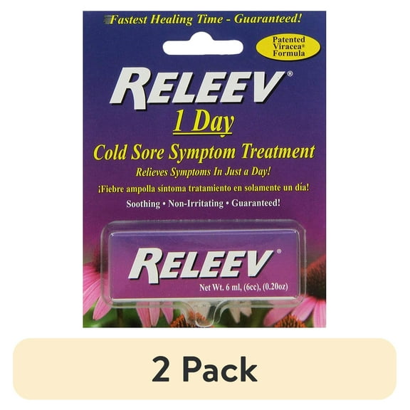 (2 pack) Releev 1 Day Cold Sore Symptom Treatment, Soothing, 0.20 oz, 6 ml