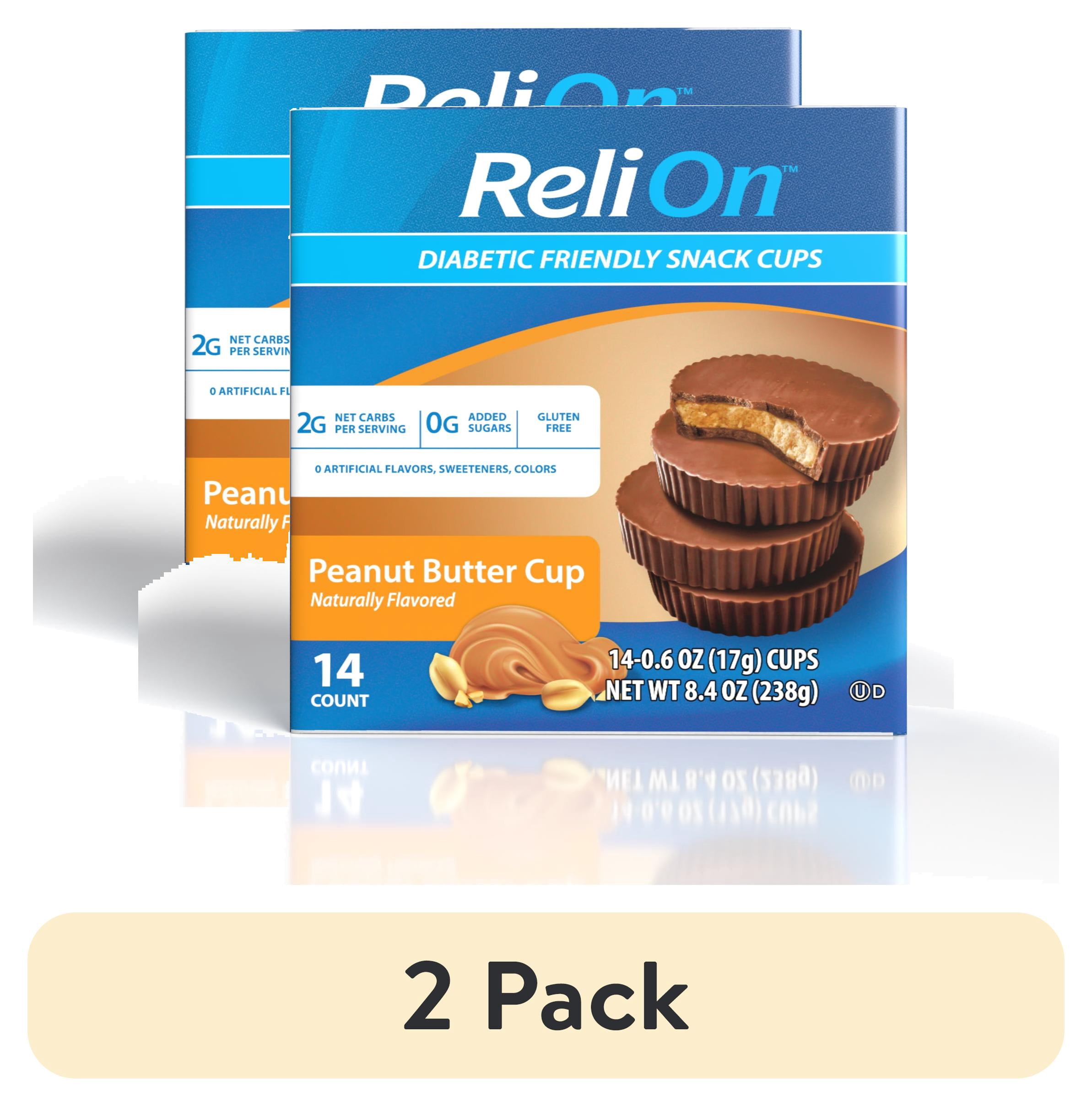 (2 pack) ReliOn Diabetic Friendly Snack Cup, Peanut Butter Cup, 14 Count