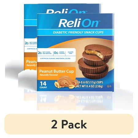 (2 pack) ReliOn Diabetic Friendly Snack Cup, Peanut Butter Cup, 14 Count