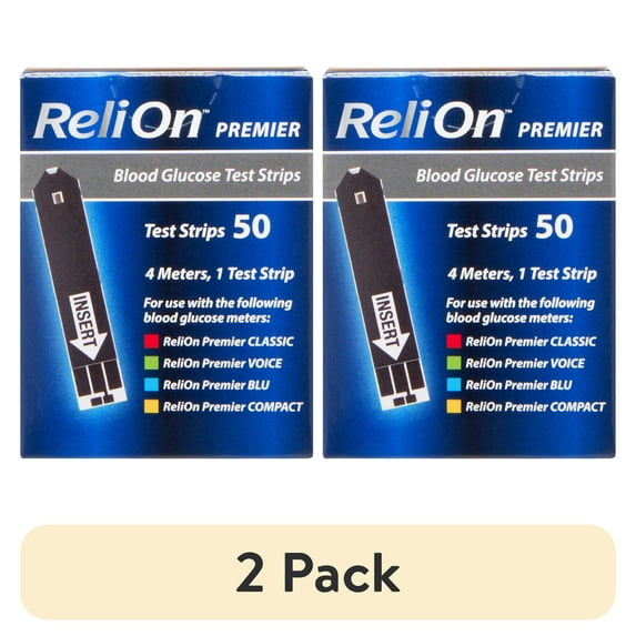(2 pack) ReliOn Premier Blood Glucose Test Strips, 50 Count