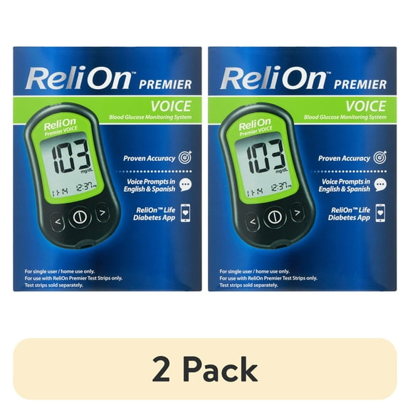 (2 pack) ReliOn Premier VOICE Blood Glucose Monitoring System